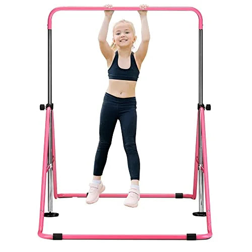 Wesfital Gymnastics Bar Kids, Junior Training Bar, Height Adjustable Horizontal Bars, Folding Gymnastics Bars Tumbling Monkey Bars for Home