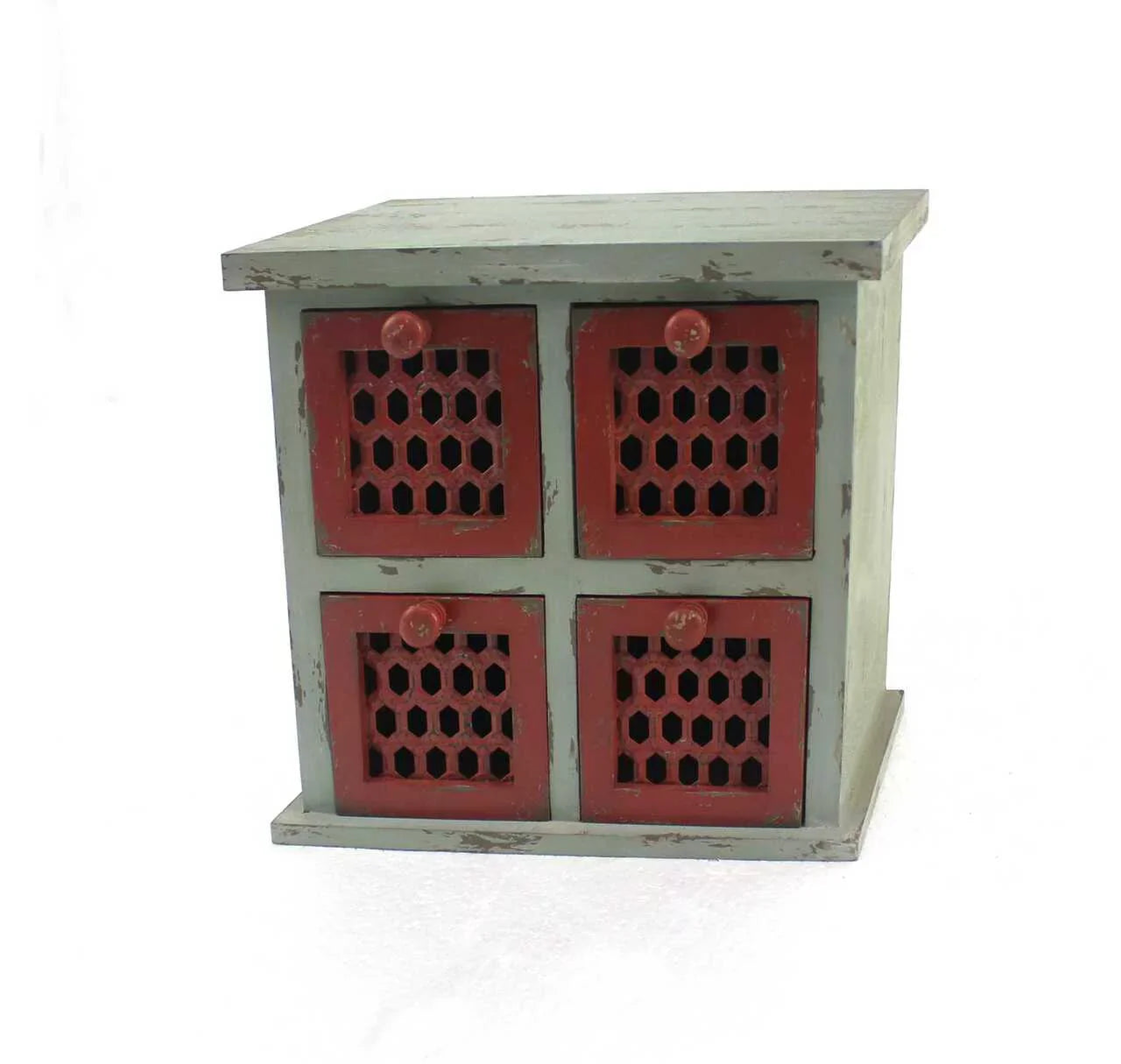 HomeRoots Furniture 7-inch x 14-inch x 12.75-inch Multi-Color, Antiqued, 4 Drawer, Tabletop - Organizer