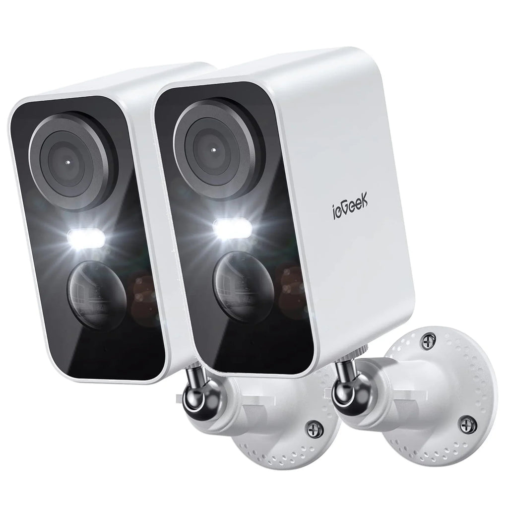 ieGeek, Wireless Security Camera, Outdoor, WiFi, Battery Powered, 2K Color Night Vision, Spotlight & Siren Wireless Camera, 2 Pack