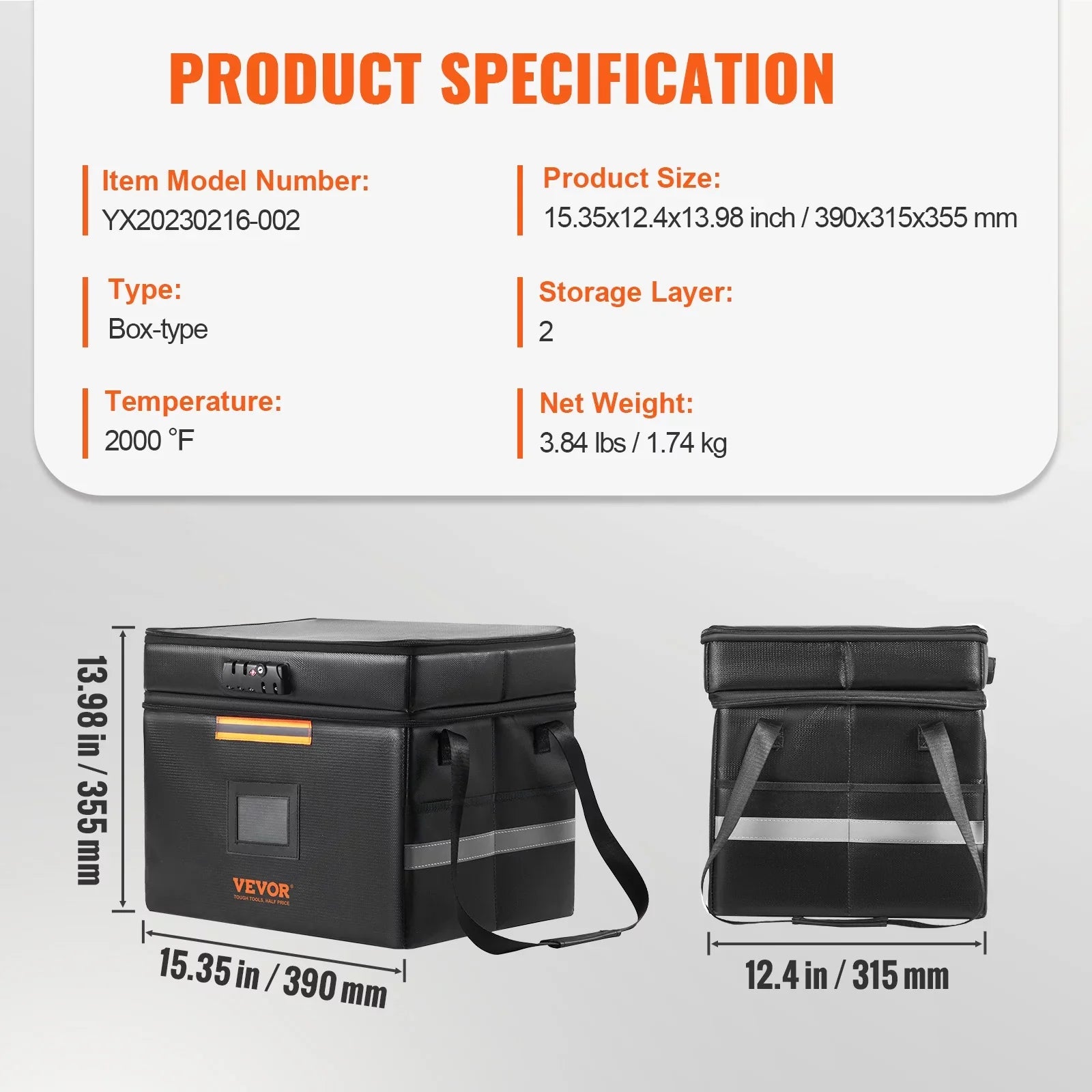 BENTISM Fireproof Document Box with Lock File Document Organizer 2000℉ Fireproof & Waterproof Document Bag 2 Layer Portable File Box with Handle
