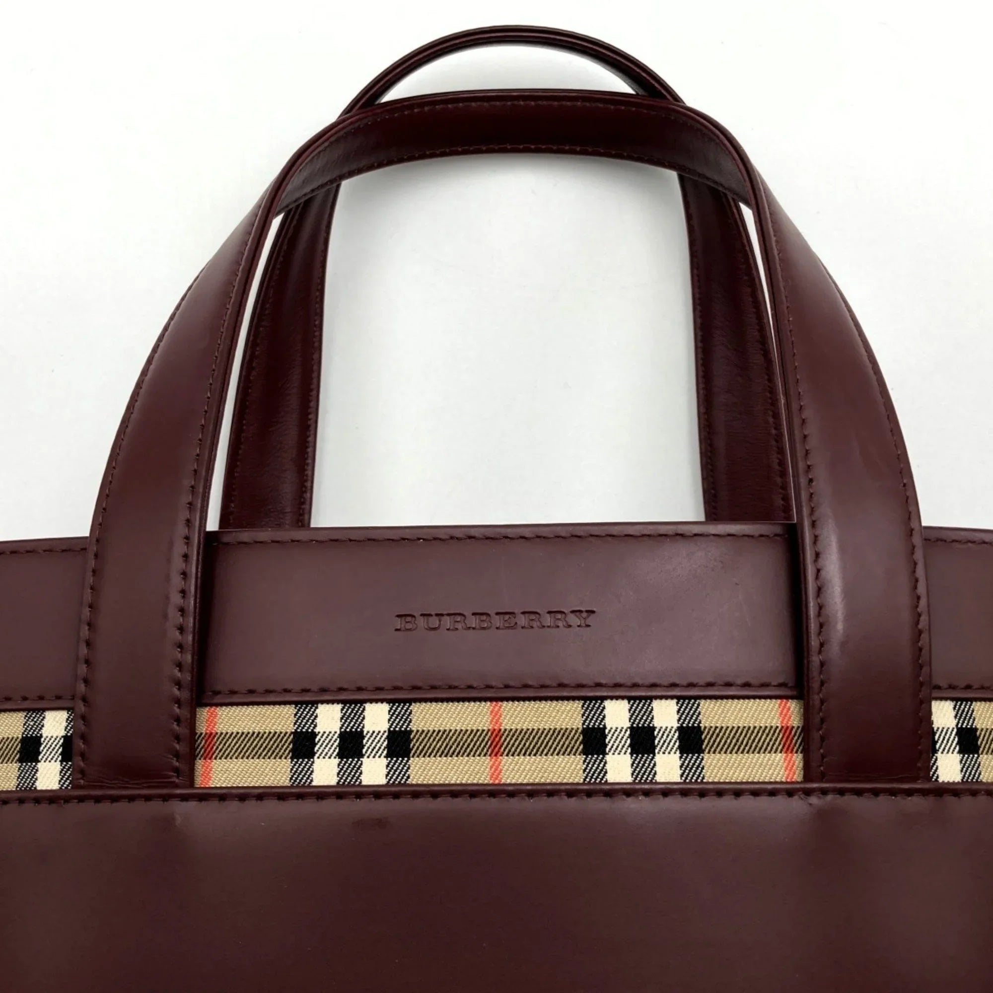 Pre-Owned BURBERRY Burberry Handbag Tote Bag Formal Nova Check Bordeaux Red Leather Ladies Fashion USED (Good)