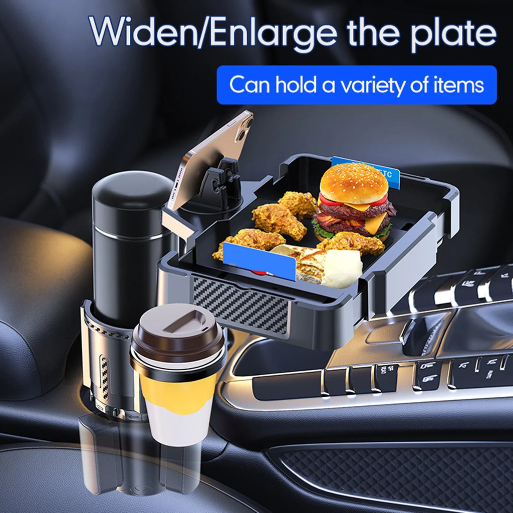 moobody Car Cup Holder Multifunctional Storage Rack, Dual Holder 4IN1 Cup Tray for Drinks and Phones, Versatile Snack Tray Expander