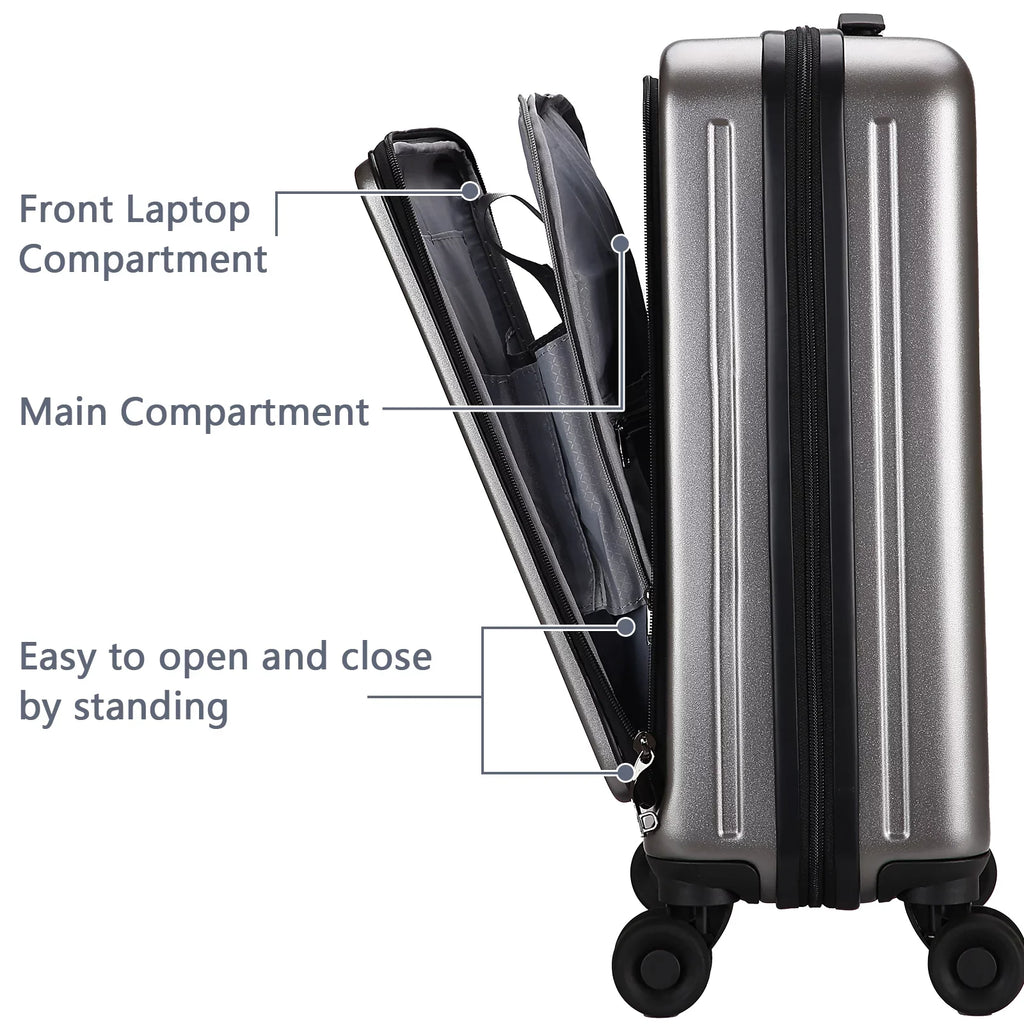 2 Piece 20/24 Luggage Set, Only 20 with Front Laptop Pocket & Expandle, Lightweight ABS+PC Hardshell Suitcase with TSA Lock & Spinner Wheels, 20 Inch 37~41L + 24 Inch 65L,Dark Grey