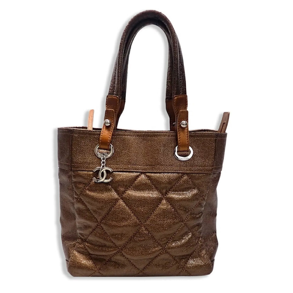 Pre-Owned CHANEL Chanel Paris Biarritz coated canvas hand tote bag (Fair)