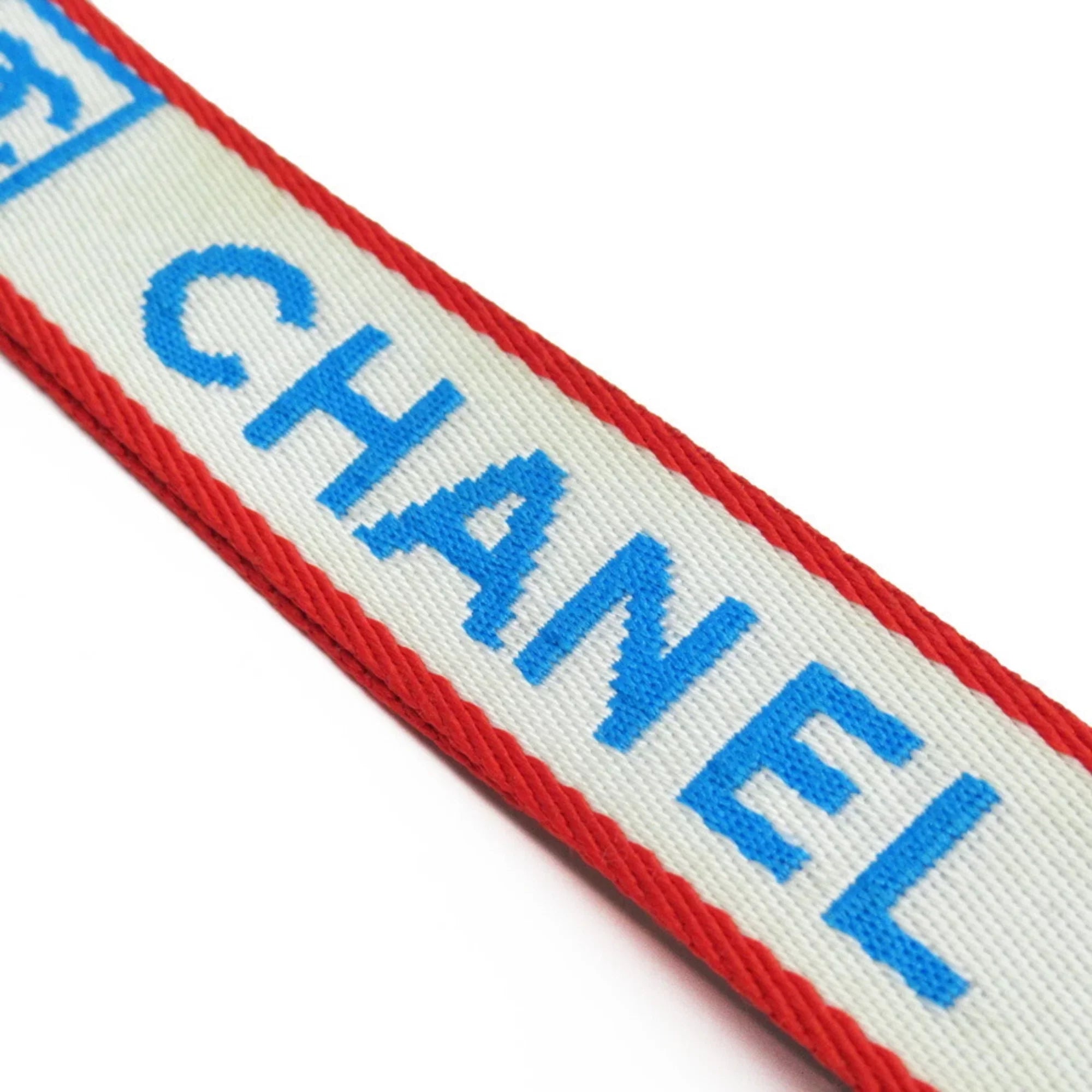 Pre-Owned Chanel CHANEL neck strap white x blue red silver nylon canvas metal material (Good)