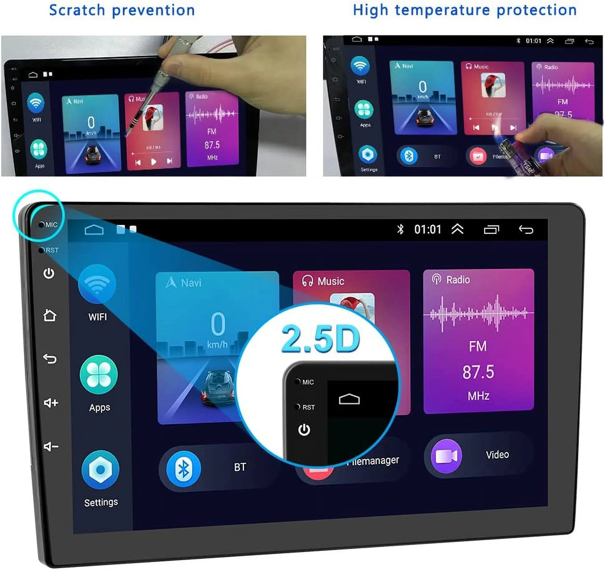 1G+32G Double Din Android 13 Car Stereo with Wireless Carplay Android Auto, 10.1 Inch Touch Screen Car Radio with HiFi/BT/GPS Navigation Support Fastboot Backup Camera WiFi Connection