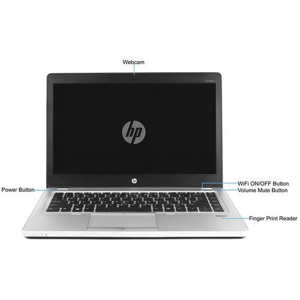 Restored HP Silver 14" Folio 9470M Laptop PC with i5-3437U Processor, 4GB Memory, 128GB Solid State Drive and Windows 10 Pro (Refurbished)