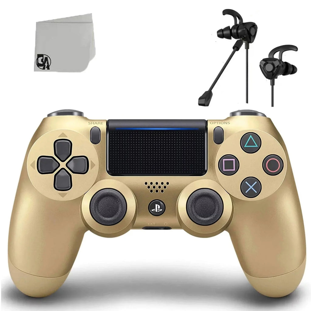 PlayStation 4 DualShock Wireless Controller Bundle - Gold Blue - With Earbuds Like New with BOLT AXTION