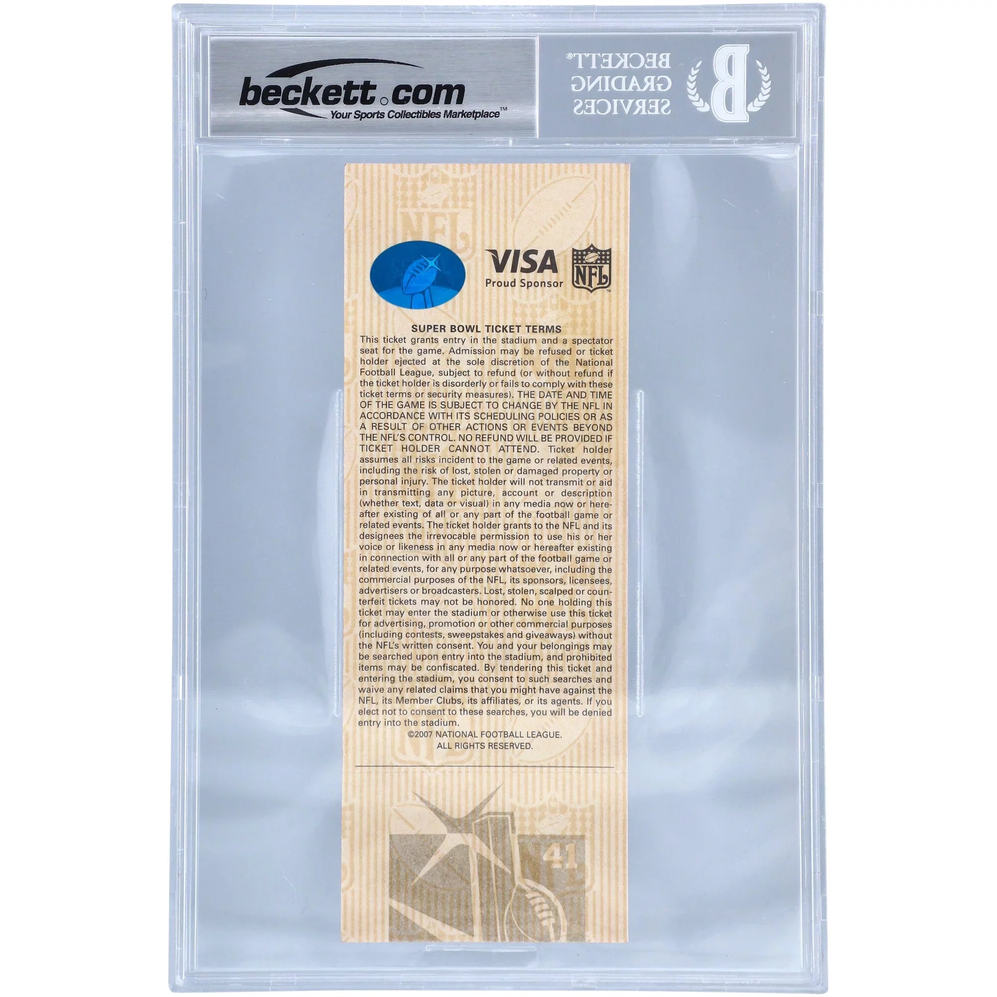 Peyton Manning Indianapolis Colts Autographed Super Bowl XLI Ticket with "SB XLI MVP" Inscription - Beckett/Fanatics Graded 10 - Fanatics Authentic Certified