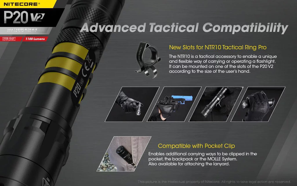 Nitecore P20 V2 Tactical LED Flashlight - CREE XP-L2 V6 - 1100 Lumens