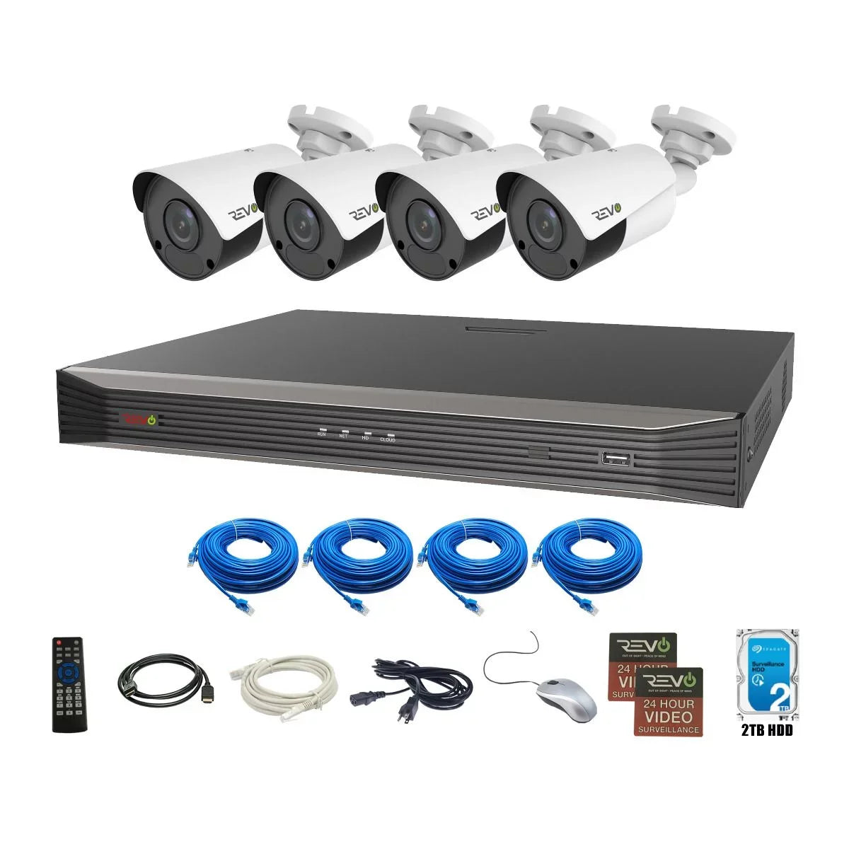 Revo Ultra True 4K 8CH. 2TB HDD IP NVR Video Surveillance System, 4 x 4K HD Indoor/Outdoor Fixed Lens Cameras - Remote Access Via Smart Phone, Tablet, PC & MAC