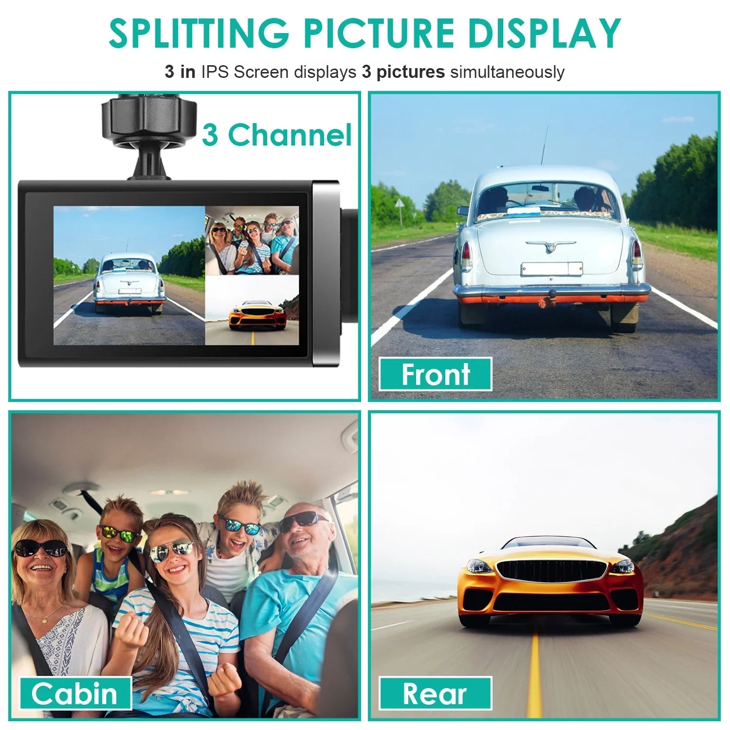 iMounTEK 2K Car DVR 3 Channel Dash Cam Camcorder Camera Recorder with 140° Angle GPS WiFi Night Vision G-sensor Loop Recording Parking Monitor