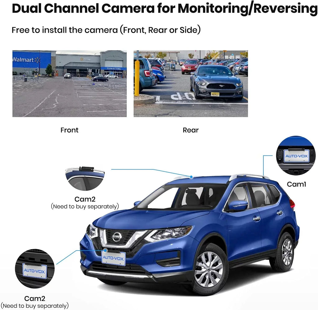 Auto-Vox Wireless Backup Camera Support 2 Channel Camera, Car Reverse Camera, Dual Backup Camera No Wiring Installation (TW1)