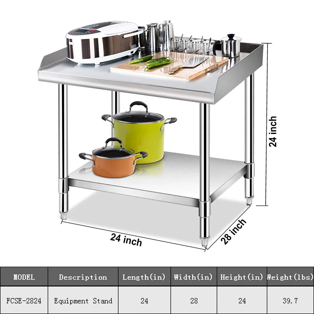 Stainless Steel Work Table - Kitchen & BBQ Table with Undershelf Workstation for Kitchen Home Restaurant Hotel-Heavy Duty Equipment Grill Stand - 24x28 Inches