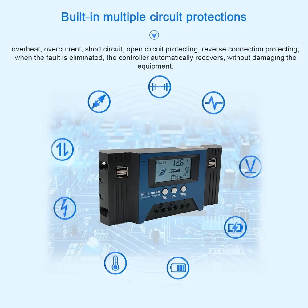 Vistreck 30A Solar Charge Controller 12/24V Auto Focus Solar Panel Controller Battery ligent Regulator with 4 USB Output Adjustable Parameter LCD Display Timer Setting