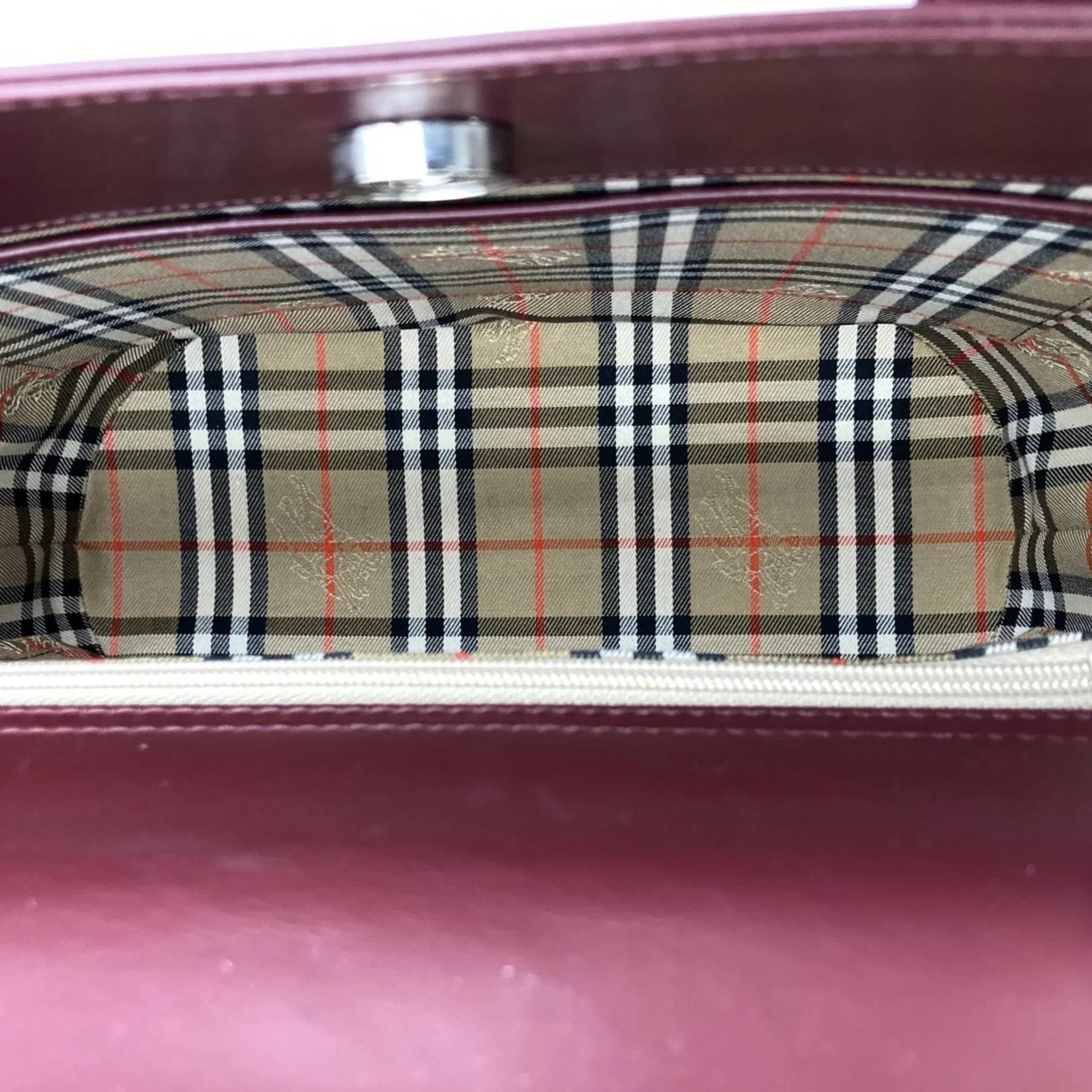 Pre-Owned BURBERRY Burberry Handbag Tote Bag Formal Nova Check Bordeaux Red Leather Ladies Fashion USED (Good)