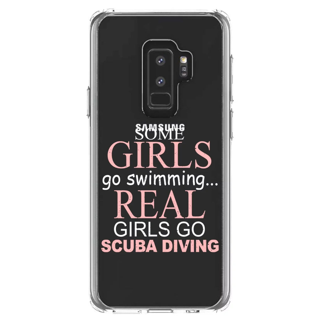 DistinctInk Clear Shockproof Hybrid Case for Samsung Galaxy S9+ PLUS (6.2" Screen) - TPU Bumper Acrylic Back Tempered Glass Screen Protector - Real Girls Go Scuba Diving