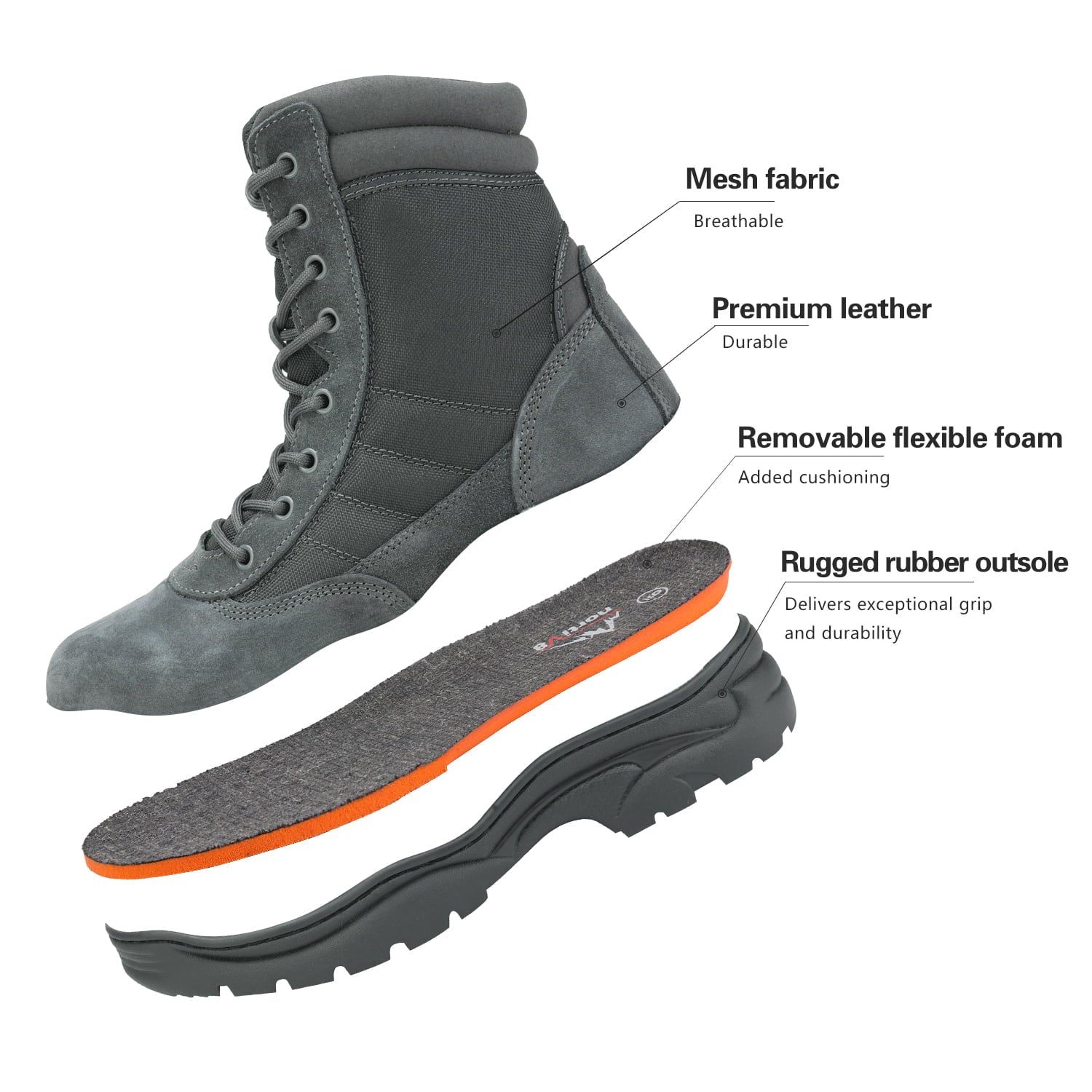 NORTIV 8 Men's Military Tactical Work Boots Side Zipper Leather Motorcycle Combat Boots (6-8 Inches)