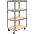 Easy Adjust Boltless 4 Shelf Truck, Wood Shelves, Polyurethane Casters, 48"L x 24"W x 65"H