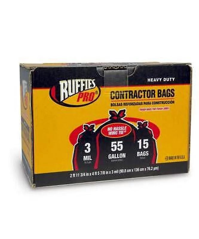 Ruffies Pro 55 gal Contractor Bags Wing Ties 15 pk