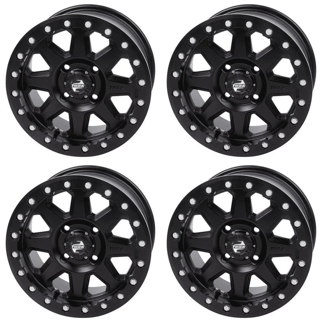 (4 Pack) 4/137 Tusk Uinta Beadlock Wheel 14X7 4.0 + 3.0 Matte Black For Can-Am Defender Hd10 Pro Lone Star 2021-2022