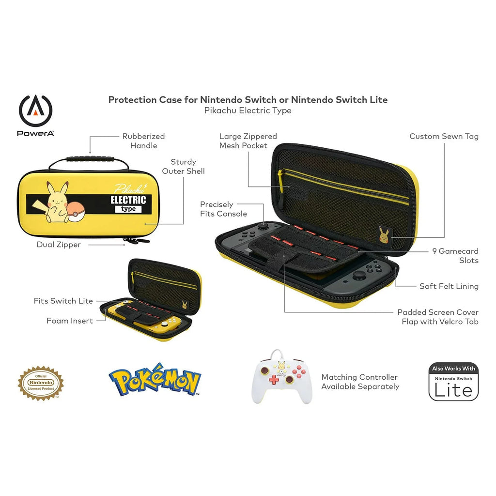 PowerA - Protection Case for Nintendo Switch - OLED Model, Nintendo Switch or Nintendo Switch Lite - Pikachu Electric Type With Cleaning Manual Kit Bolt Axtion Bundle Like New