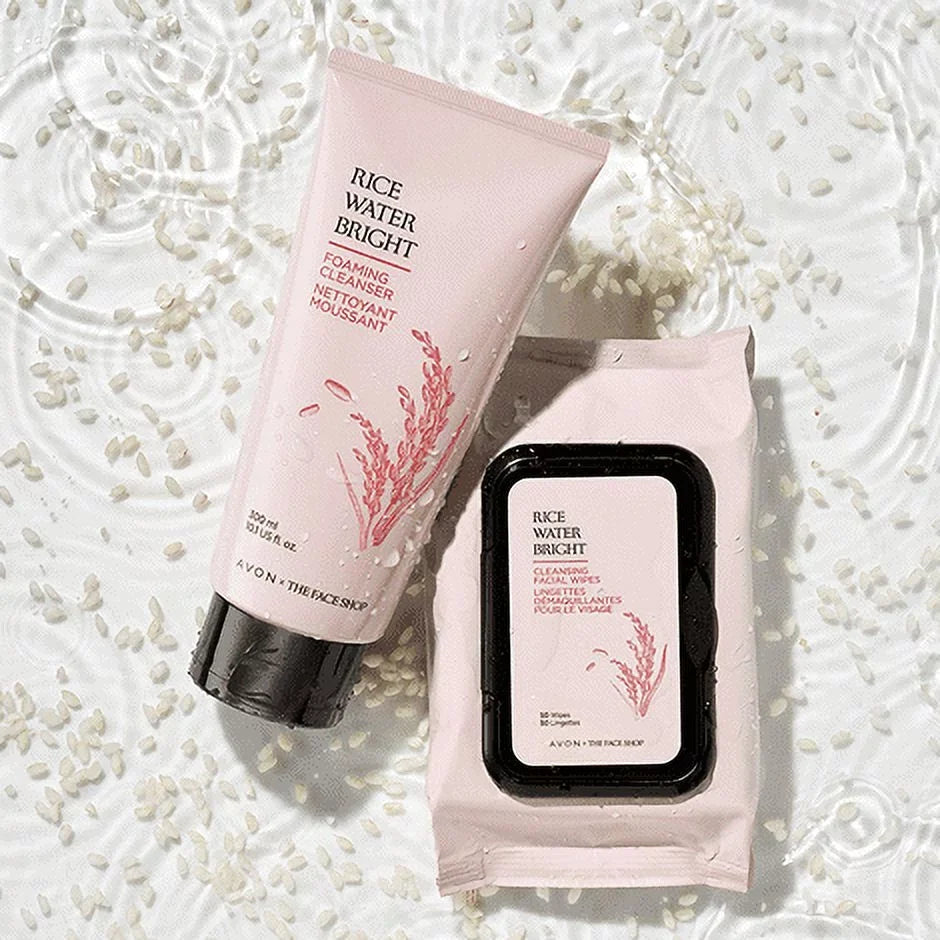 Avon Rice Water Bright Cleansing milk Facial Wipes 2pack of 50 makeup remover face wash moisturize 100ct
