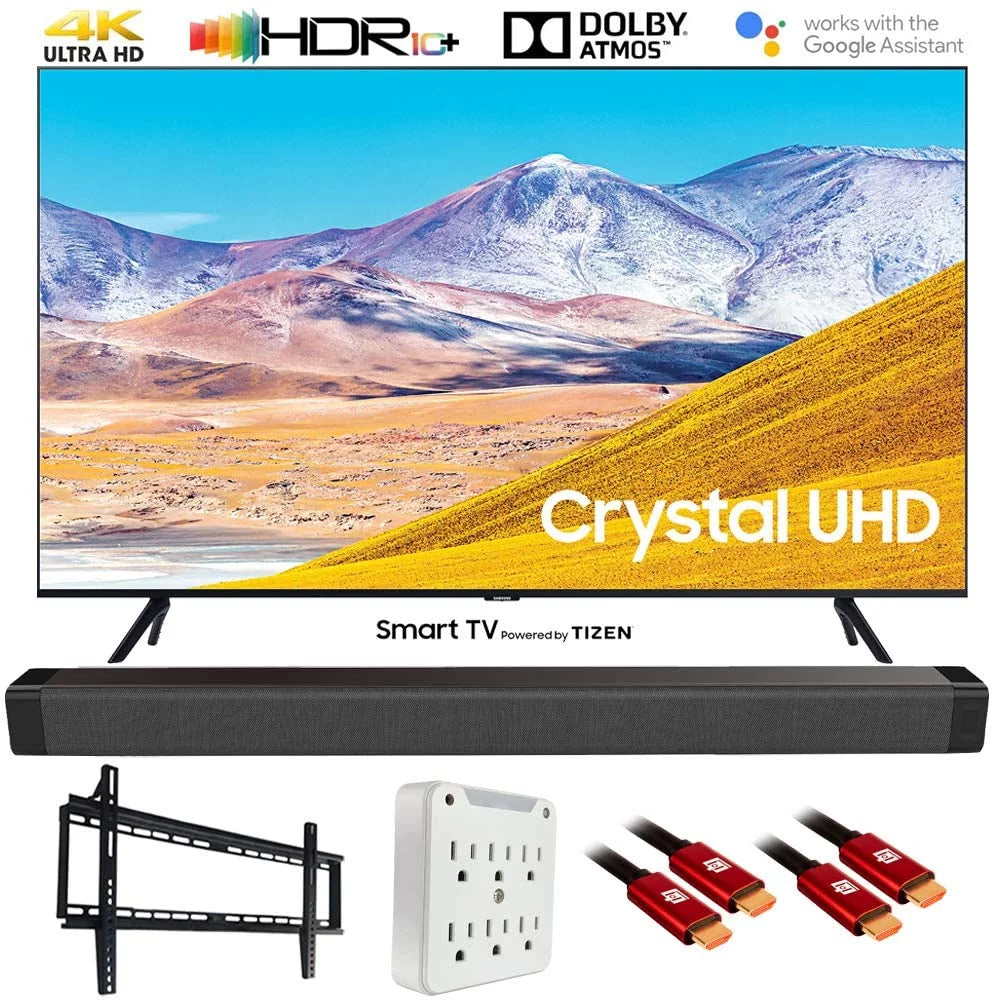 Samsung UN85TU8000 85" TU8000 4K Ultra HD Smart LED TV (2020 Model) with Deco Gear Home Theater Soundbar, Wall Mount Accessory Kit and HDMI Cable Bundle (UN85TU8000FXZA 85TU8000 85 Inch TV)