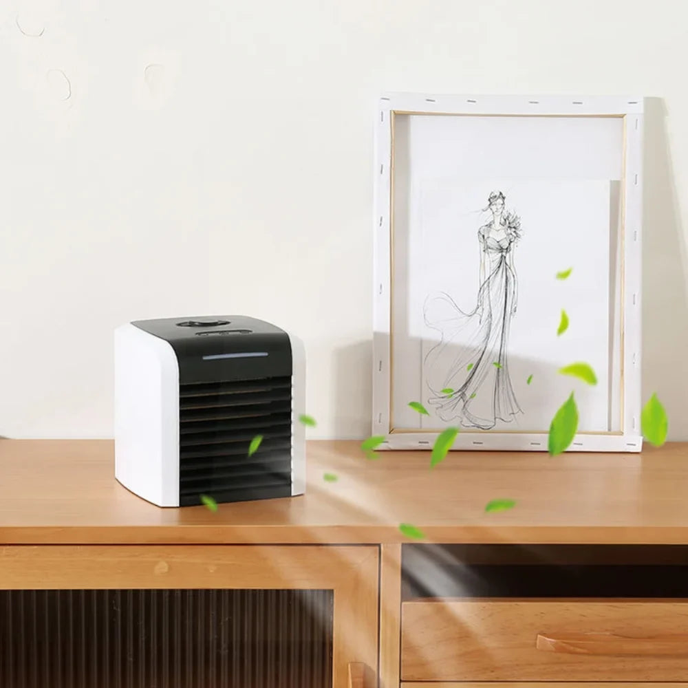 Portable Air Conditioner, Mini Evaporative Air Cooler, Personal Rechargeable USB Fan, Quiet Desk Fan with 2 Speeds for Home Room Office