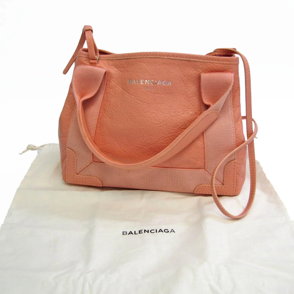 Pre-Owned Balenciaga Navy Cabas XS 390346 Women's Canvas,Leather Handbag,Shoulder Bag Light Pink (Good)