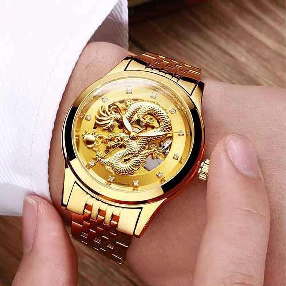 ENAPY Automatic Mechanical Steel Gold Dragon 30M Water Strong Wrist Watch
