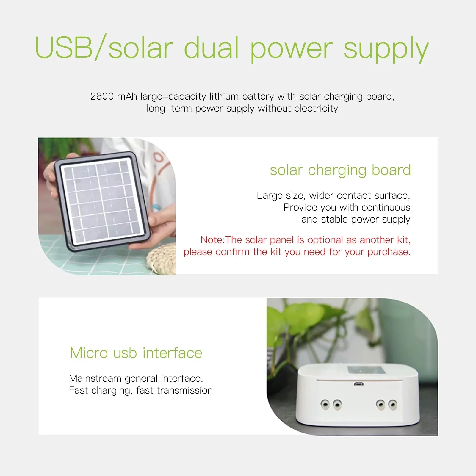 Arealer Automatic Watering System Smart Watering Device Dual Pump System WiFi/ Voice/ Manual Control Programmable Watering Time Built-in Battery Solar Panel/ USB Charging Suitable with Home for