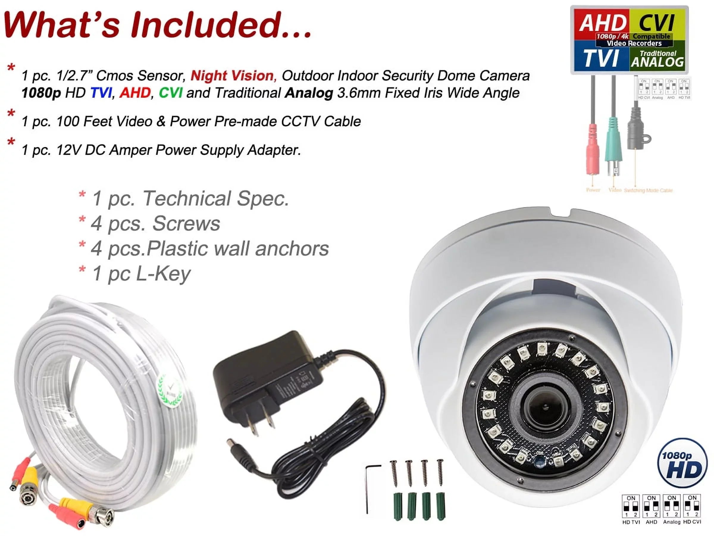 Evertech 1080p HD CCTV Security Surveillance Camera with 100 feet Video & Power Cable and Power Adapter