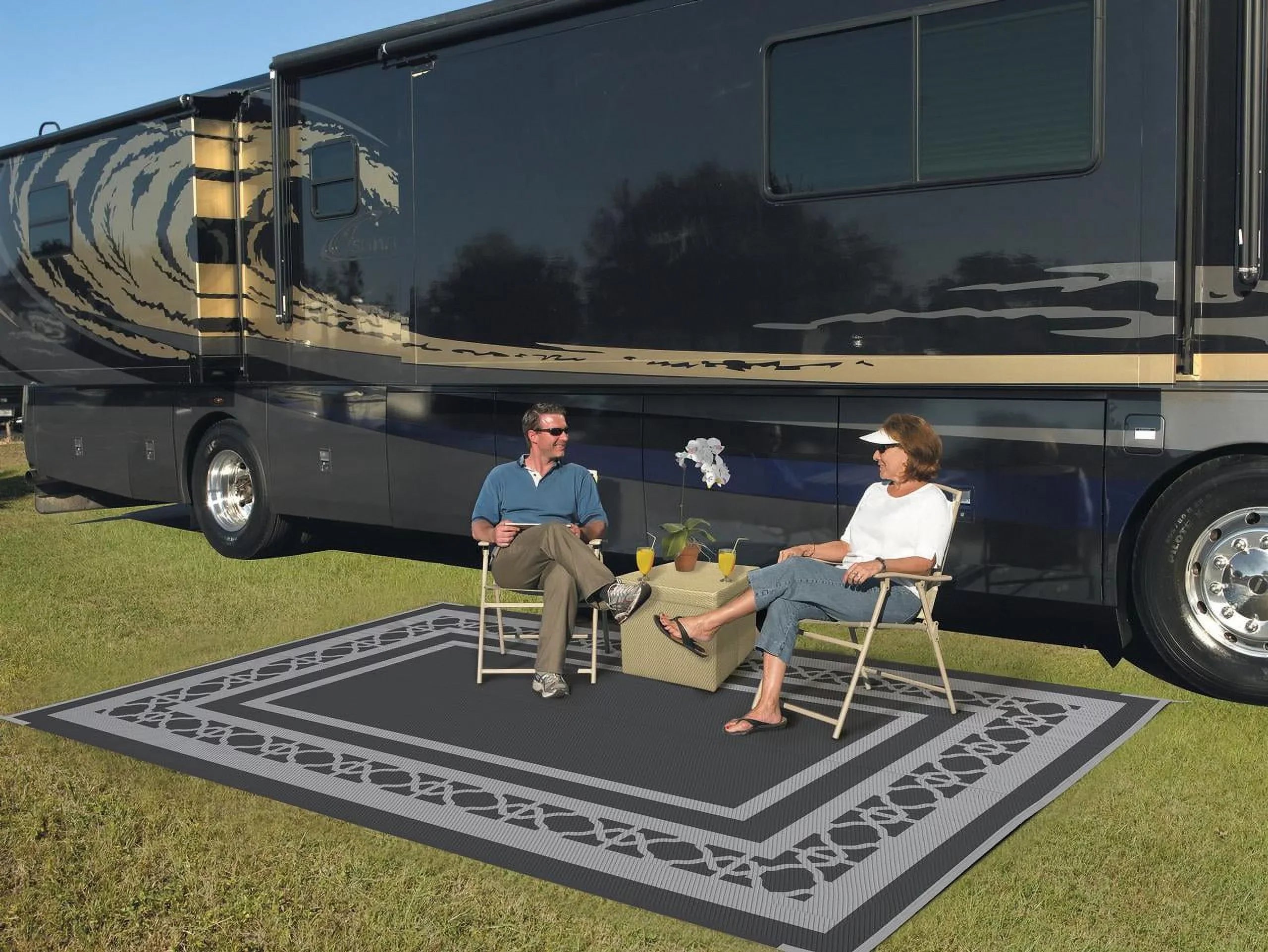 Patio Mats 9' x 12' Gray Outdoor Rug (Reversible with 2 designs)