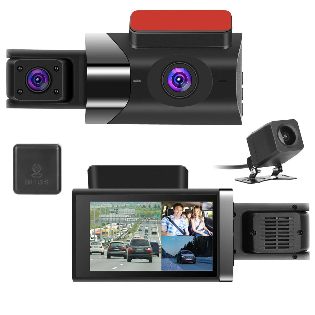 iMounTEK 2K Car DVR 3 Channel Dash Cam Camcorder Camera Recorder with 140° Angle GPS WiFi Night Vision G-sensor Loop Recording Parking Monitor