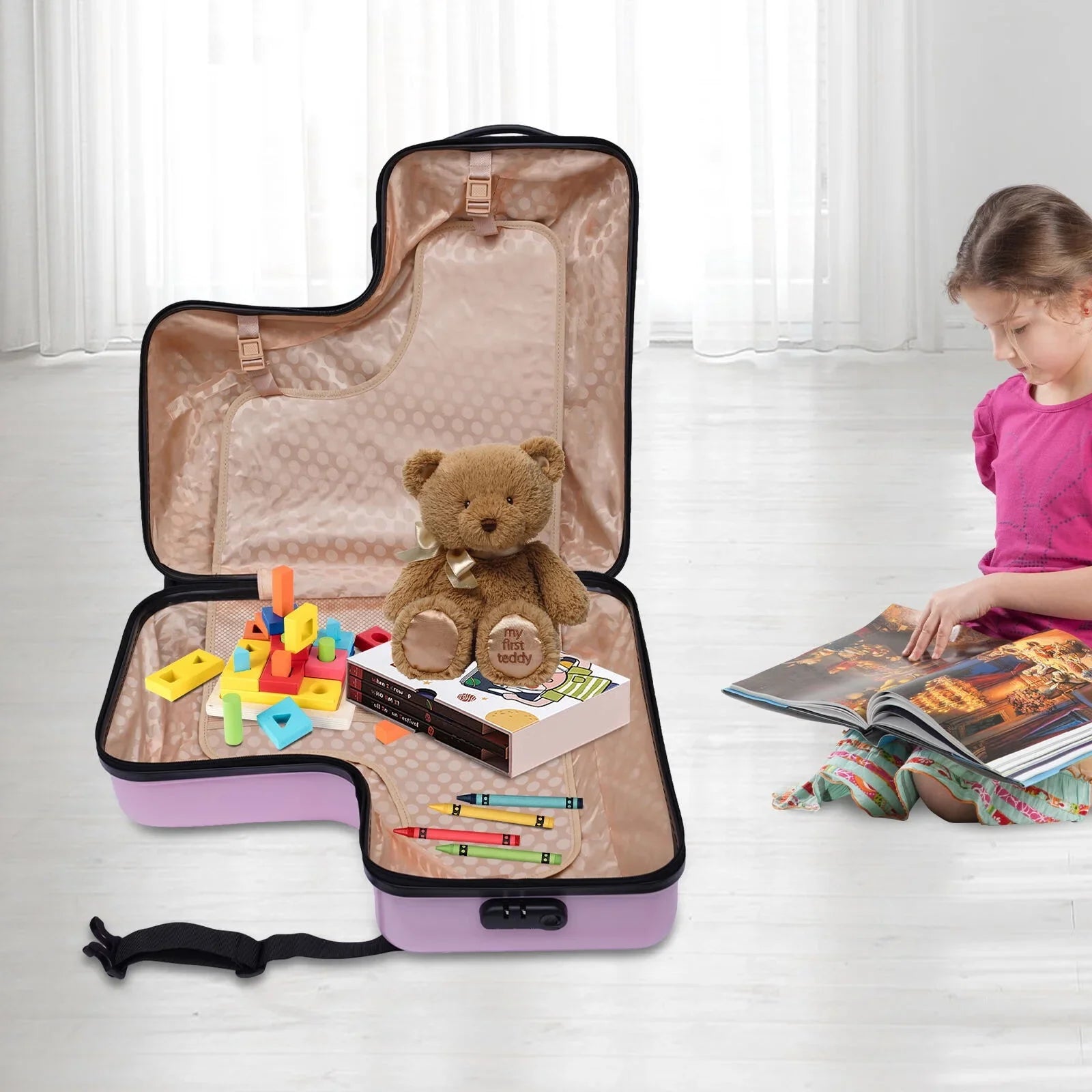 Wuzstar 24" Kid's Ride-on Travel Suitcase Portable Universal Wheel Waterproof Luggage,ABS+PC Aged 4-12 Years(Pink)