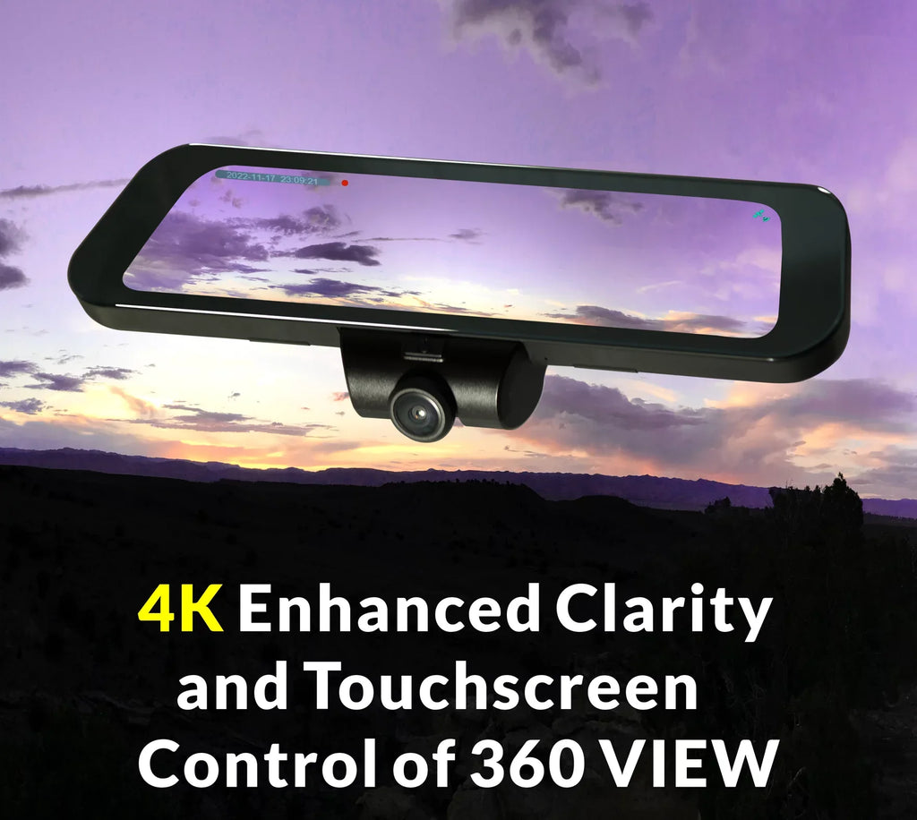 RYDEEN 360 View Surround View 4K Dash Camera 10-inch Touchscreen Frameless Rearview Mirror with TFT Monitor w/ Auto Brightness Day/Night, DIY Install, Backup Video-in