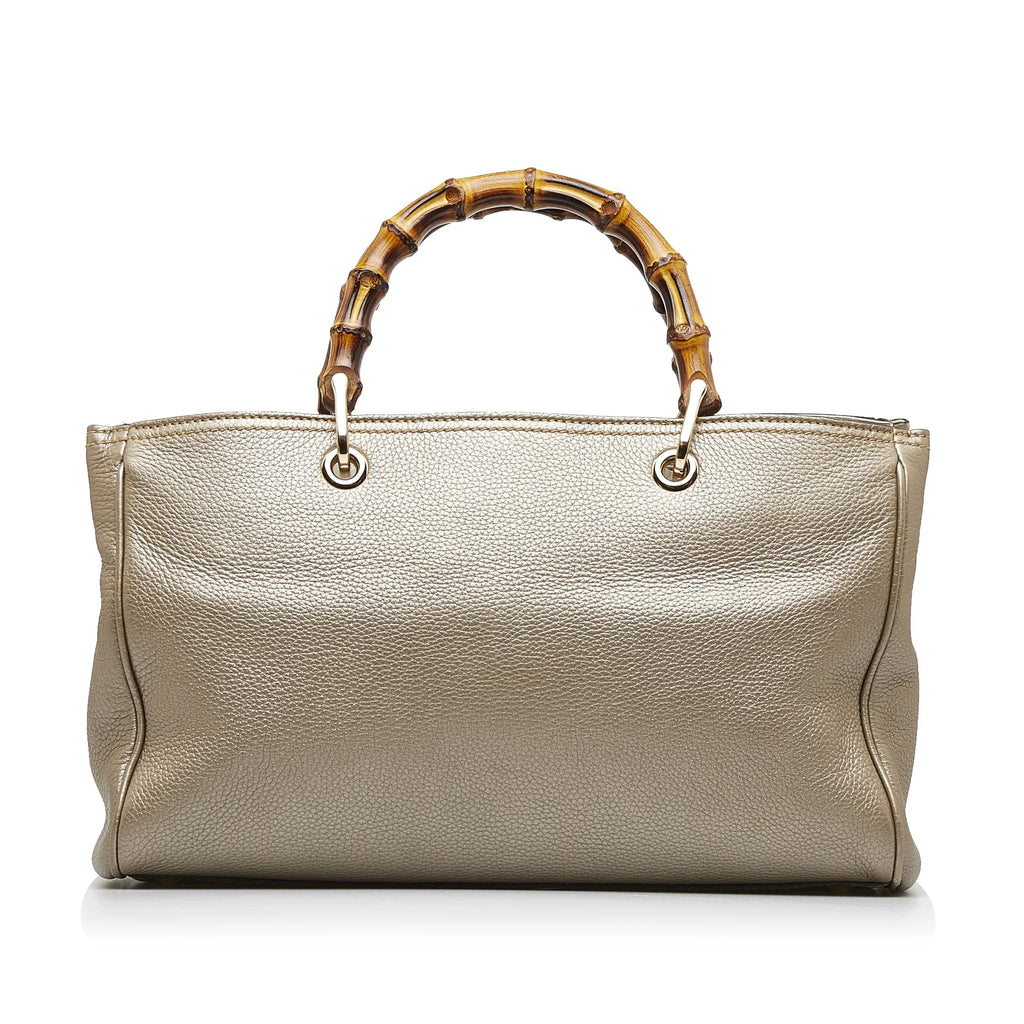 Pre-Owned Authenticated Gucci Medium Bamboo Shopper Calf Leather Brown Satchel Unisex (Good)