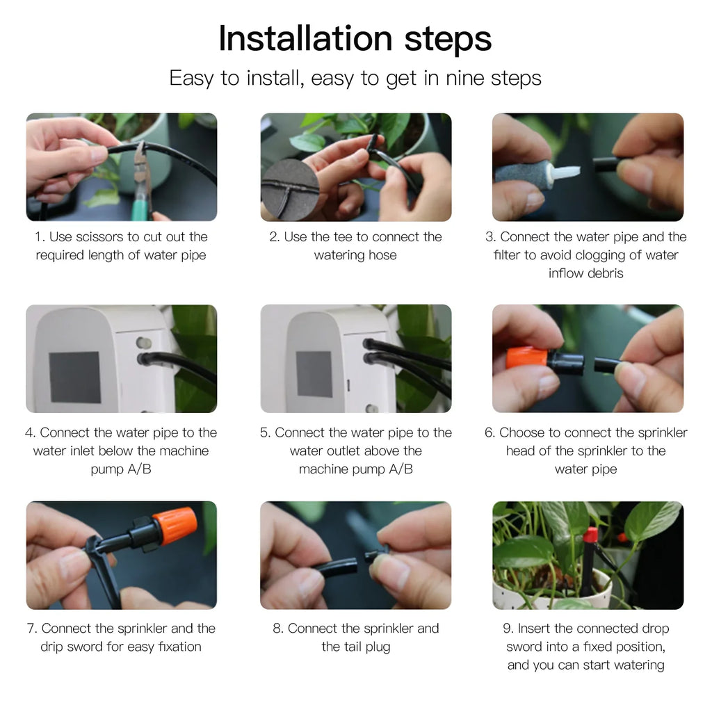 Arealer Automatic Watering System Smart Watering Device Dual Pump System WiFi/ Voice/ Manual Control Programmable Watering Time Built-in Battery Solar Panel/ USB Charging Suitable with Home for