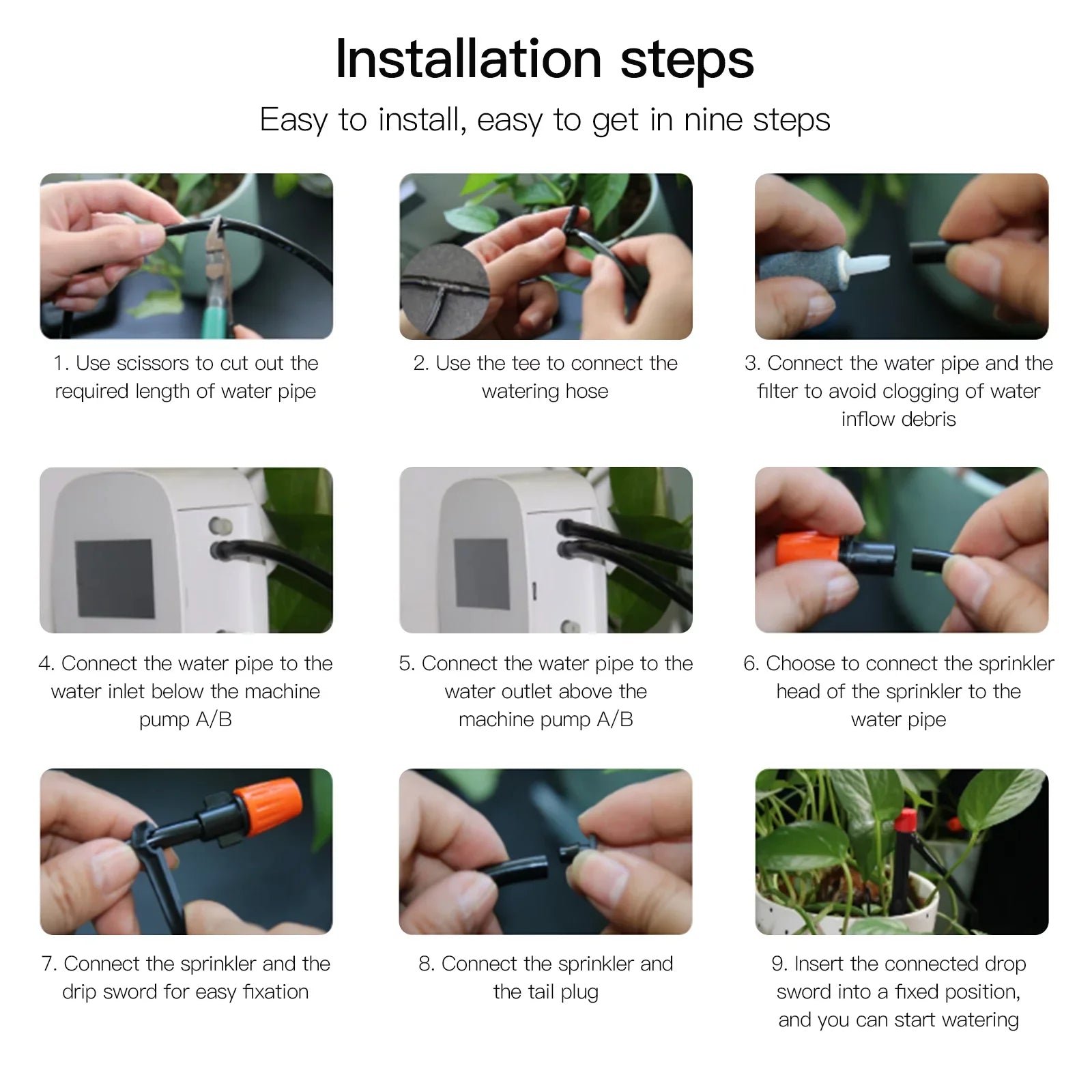 Arealer Automatic Watering System Smart Watering Device Dual Pump System WiFi/ Voice/ Manual Control Programmable Watering Time Built-in Battery Solar Panel/ USB Charging Suitable with Home for