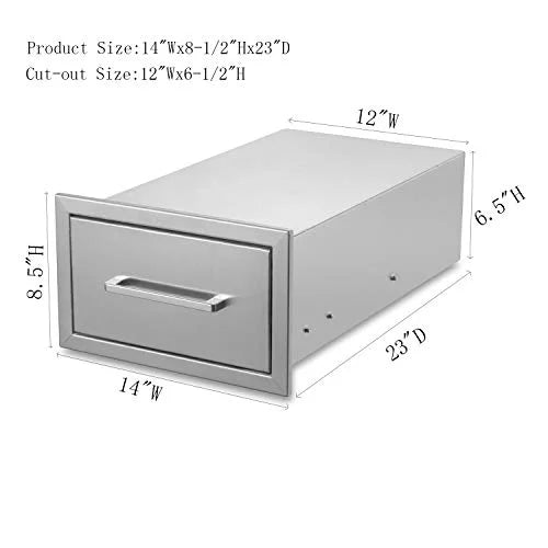 yuxiangBBQ Outdoor Kitchen Drawers Stainless Steel,14" W x 8-1/2"H x 23" D Single Drawer,Flush Mount for Outdoor Kitchen or BBQ Island