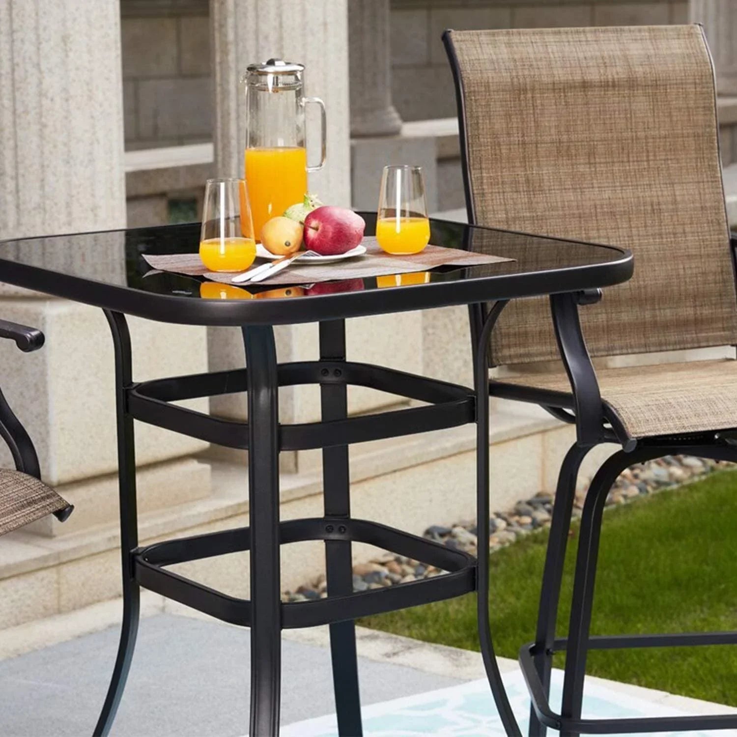 Avel Sturdy Solid Glass Bar Table for Poolside Use