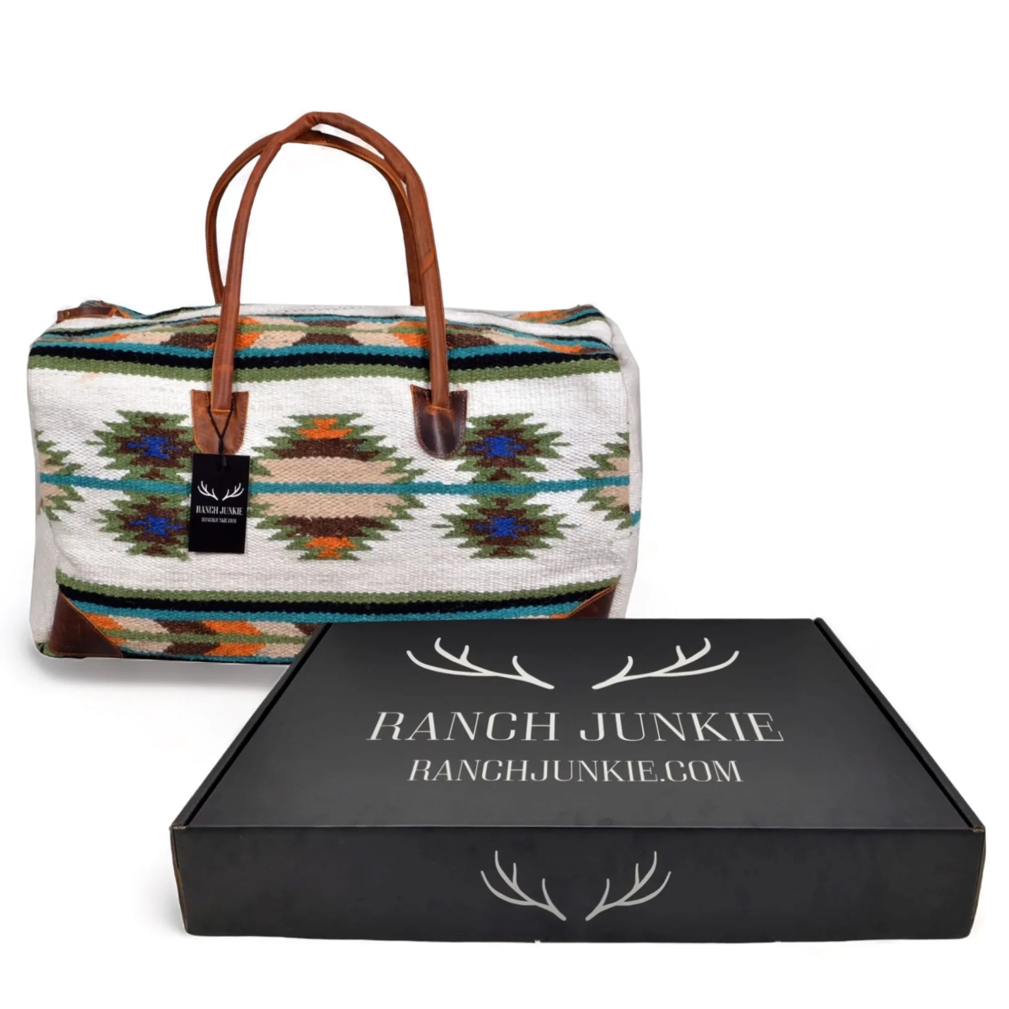 Boho Aztec Large Weekender Southwestern Duffel Bag Aspen Saddle Blanket Bag 100% Leather Handles