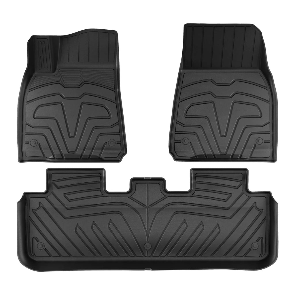 Ikon Motorsports 3D TPE Floor Mats + Trunk Mat Suitable with 2020-2023 Tesla Model Y, All Climate Floor Liners, Front & 2nd Row Full Set Custom Protection Heavy Duty Rear Tray Cargo Mats, Black