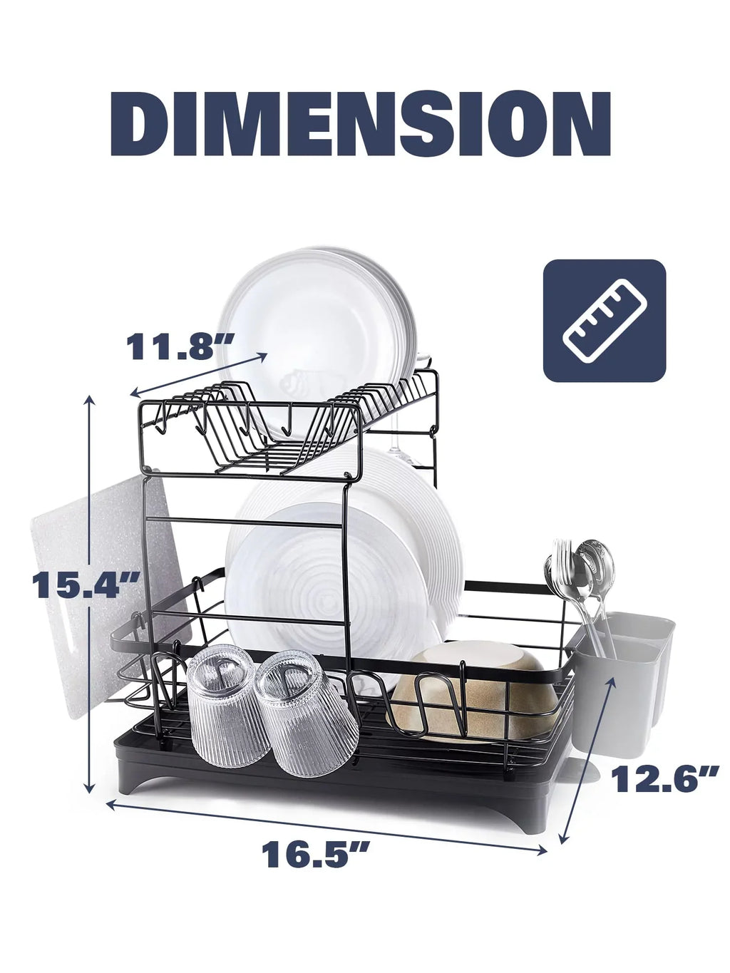 2 Tier Dish Drying Rack for Kitchen Counter, Extra Large Black