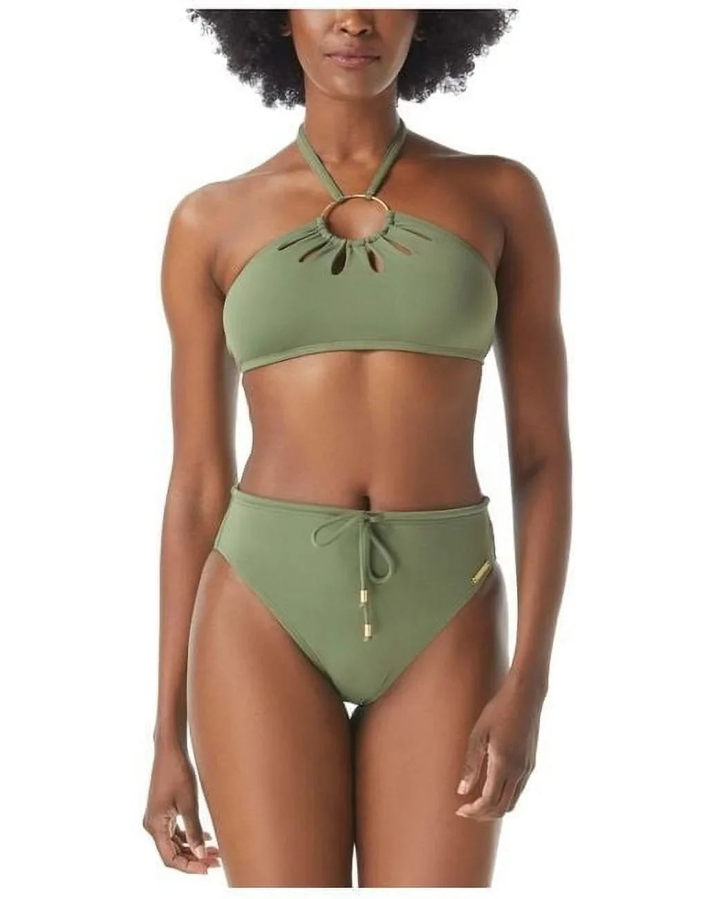 Vince Camuto SAFARI GREEN Logo-Ring Cutout Halter Bikini Swim Top, US Medium