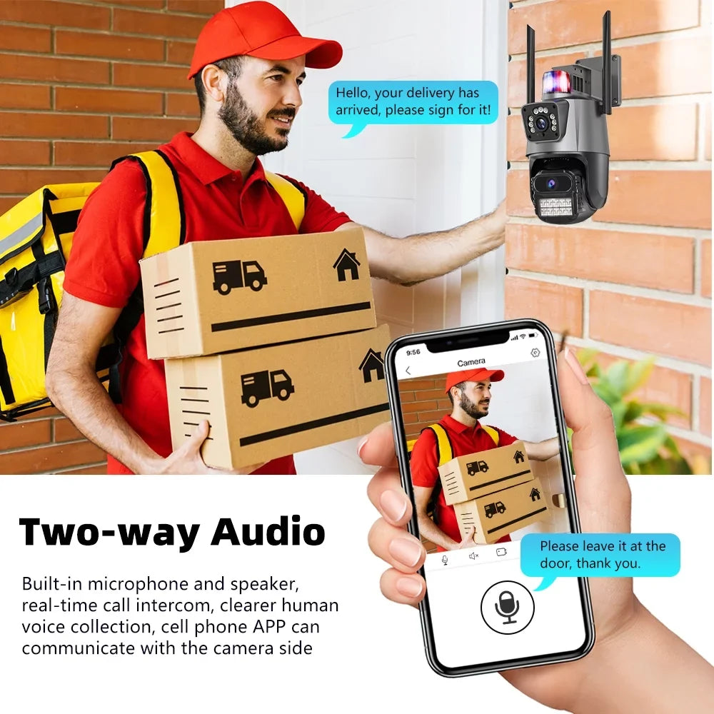 Kepeak Dual Lens Security Camera, Wi-Fi Home Surveillance Cameras Outdoor 360° View, 2-Way Audio Night Vision, Waterproof