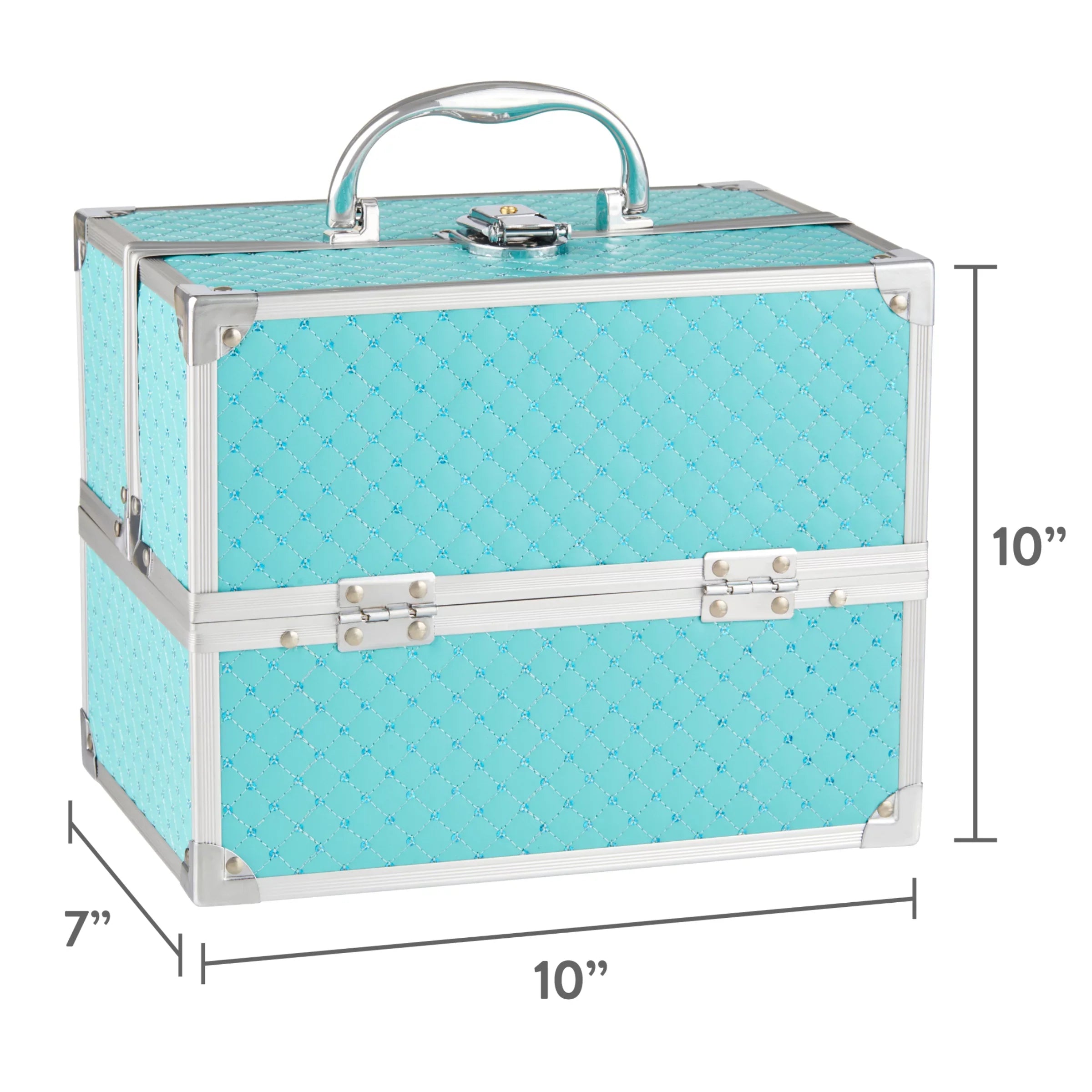 Makeup Train Case Cosmetics Organizer, Teal Color, 4 trays, 6.7" x 9.85" x 7.9"