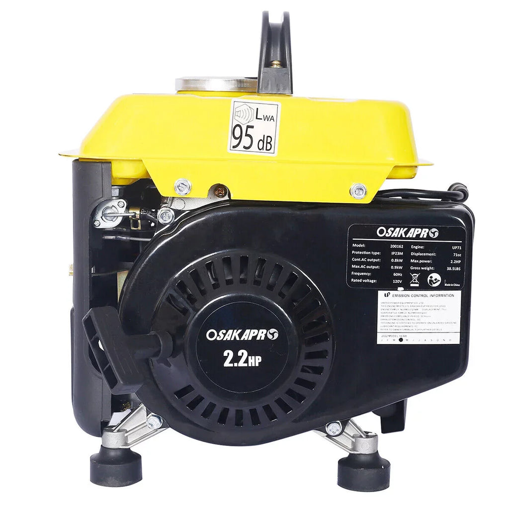 Portable Generator, 900 Watts Gas Powered Generator for Backup Home Use & Outdoors Camping Low Noise Ultra Lightweight EPA III and CARB Compliant (Black ＆ Yellow)