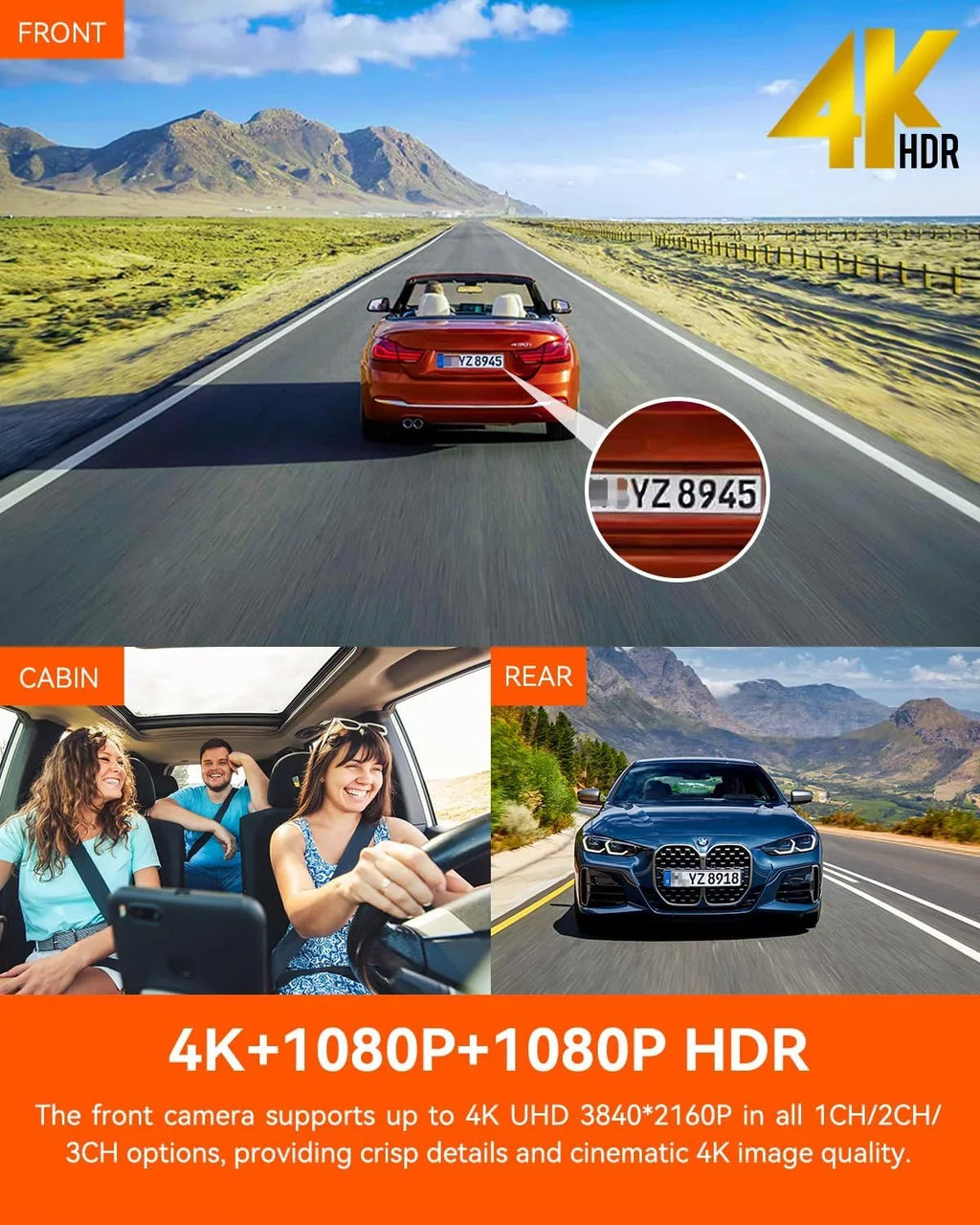 Vantrue N4 Pro 3 Channel 4K WiFi Dash Cam | GPS 4K + 1080P + 1080P (Memory Card Not Included)